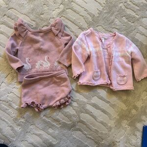 Janie and Jack 3-6 Months Soft Pink Knit Set of Sweaters and Bummies. Ruffled.